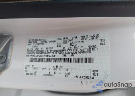 2017 Ford Escape Se from USA, damaged, VIN 1FMCU0GDXHUB23895